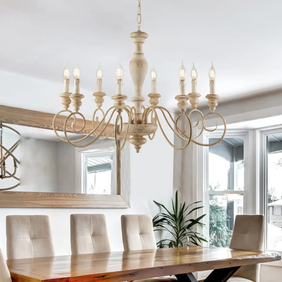 Italian-Made Wood and Lacquered Iron Chandelier for Interior Decor - Tuscany Viadurini