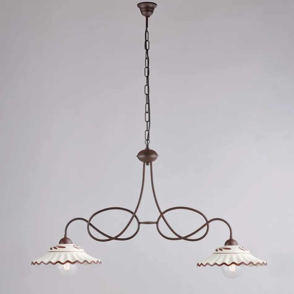 White Ceramic Metal Chandelier with 2 Lights for Indoor Use - Polaris Viadurini