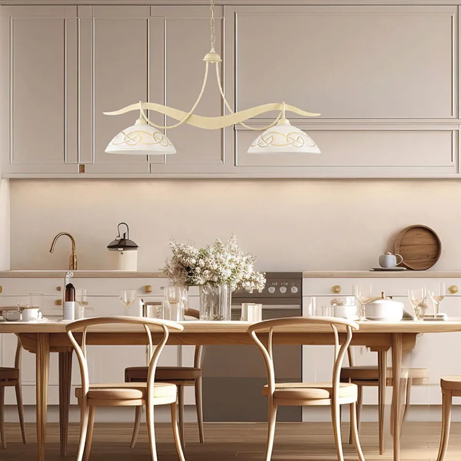 2-Light Glass Metal Chandelier for Interior Lighting - Musca Viadurini