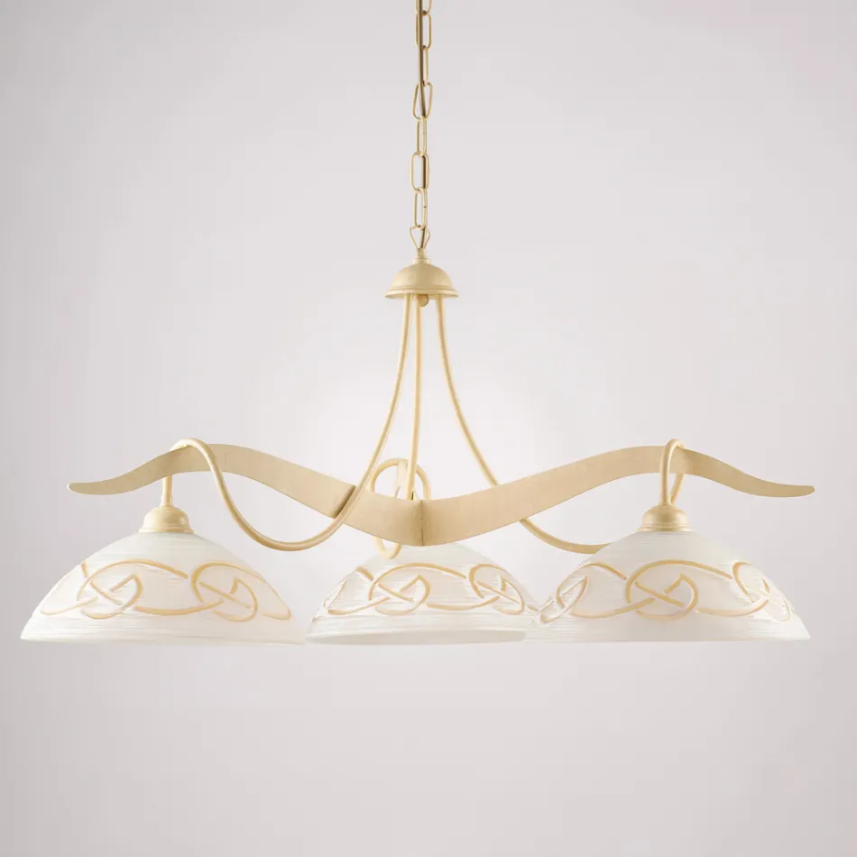 3-Light Glass and Metal Chandelier for Interior Lighting - Musca Viadurini