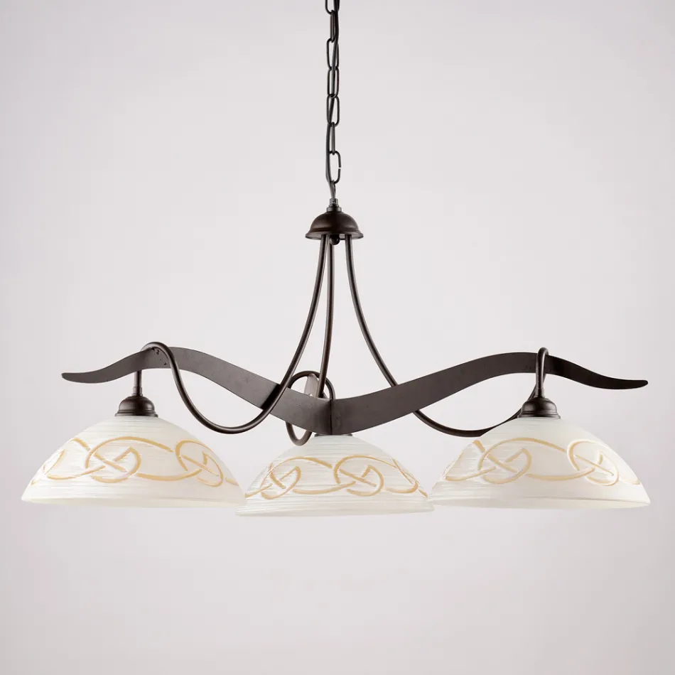 3-Light Glass Metal Chandelier for Interior Lighting - Musca Viadurini