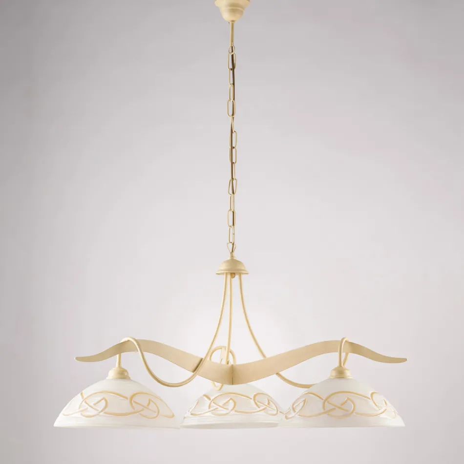 3-Light Glass Metal Chandelier for Interior Lighting - Musca Viadurini