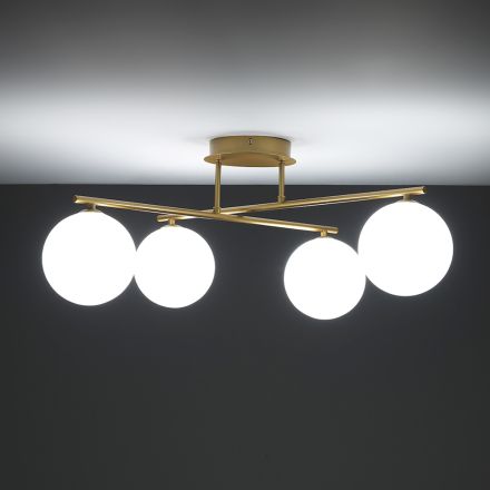 Chandelier in Metallic Gold Metal and 4 White Glass Spheres - Venice Viadurini