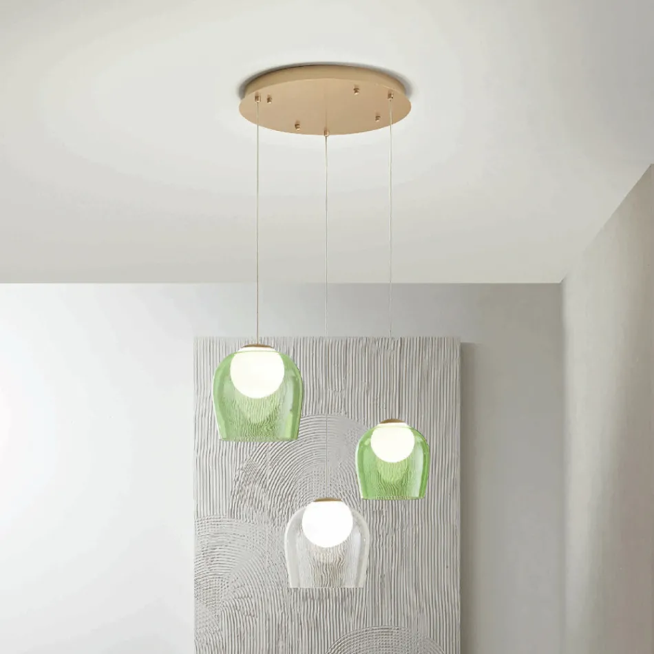 Gold Painted Metal Chandelier with 3 LEDs and Optional Glass - Beech Viadurini