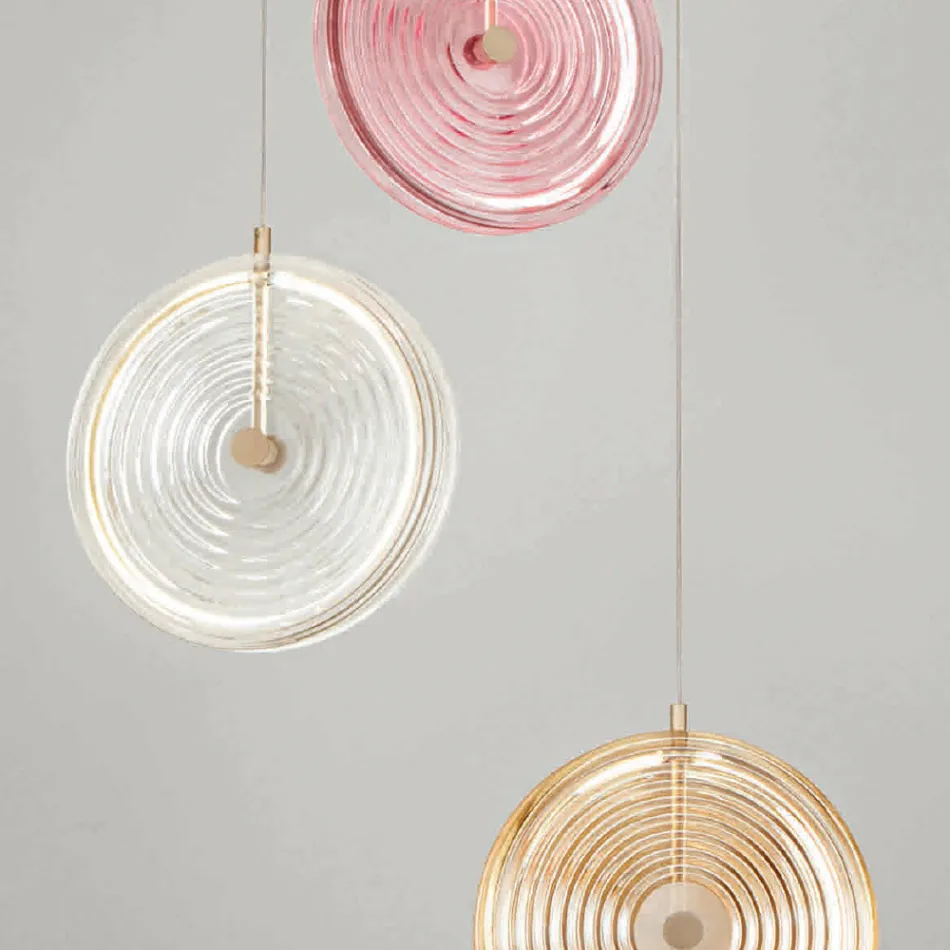 Chandelier in Painted Metal and Glass Decorated with Concentric Lines - Hackberry Viadurini