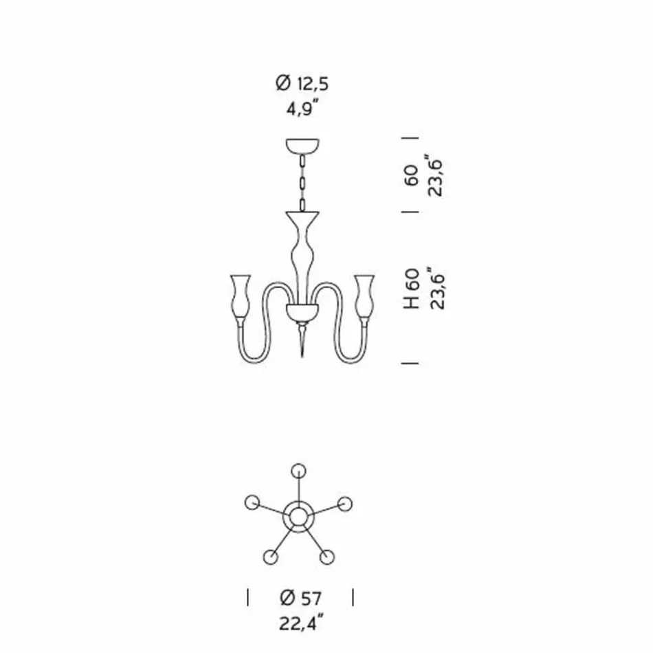 5 Lights Venetian Glass Chandelier Handmade in Italy - Vittoria Viadurini