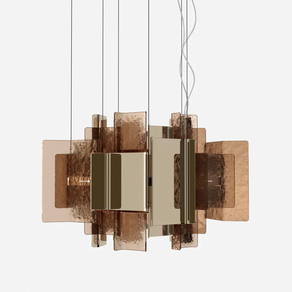 Velis - Elegantly Designed Modern Fused Glass Chandelier Made in Italy Viadurini
