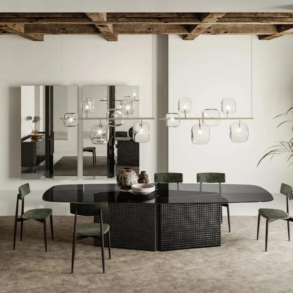 Horizontal Chandelier in Metal and Transparent Pyrex Glass - Iperspazio Viadurini