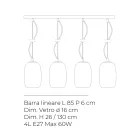 Four-Light Chandelier on a Linear Bar in Blown Glass Made in Italy - Soffio Viadurini