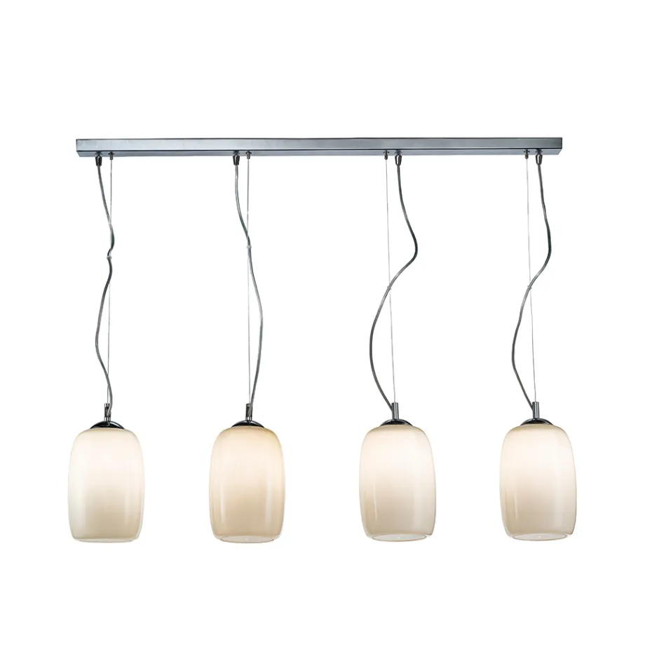 Four-Light Chandelier on a Linear Bar in Blown Glass Made in Italy - Soffio Viadurini