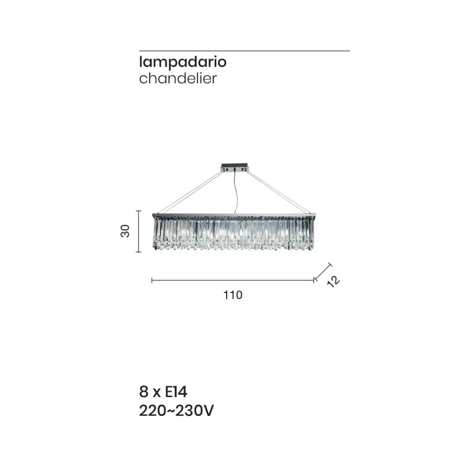 Classic Luxury Suspended Chandelier in Metal and Cut Crystal - Zolando Viadurini