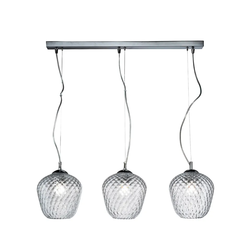 Three-Light Linear Bar Chandelier in Venetian Glass Made in Italy - Elisia Viadurini