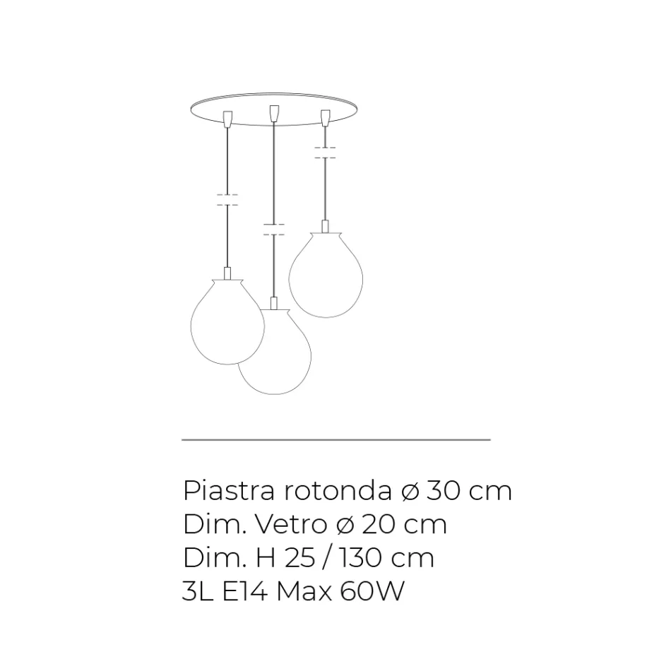Three-Light Chandelier on a Round Base in Cased Glass Made in Italy - Iride Viadurini