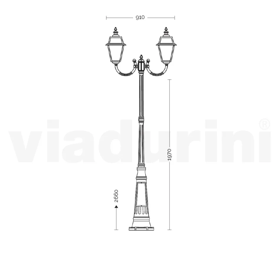 Lamppost 2 Lights in Aluminum and Glass Vintage Style Made in Italy - Vivian Viadurini