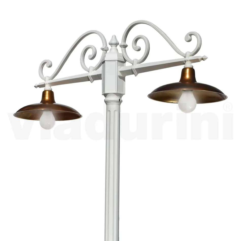 Lamp Post 2 Lights Vintage Style in Aluminum and Brass Made in Italy - Adela Viadurini