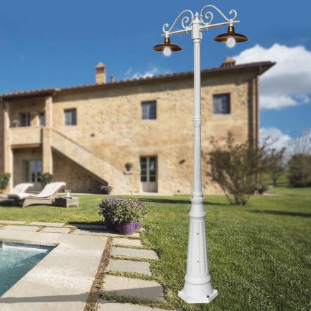 Lamp Post 2 Lights Vintage Style in Aluminum and Brass Made in Italy - Adela Viadurini