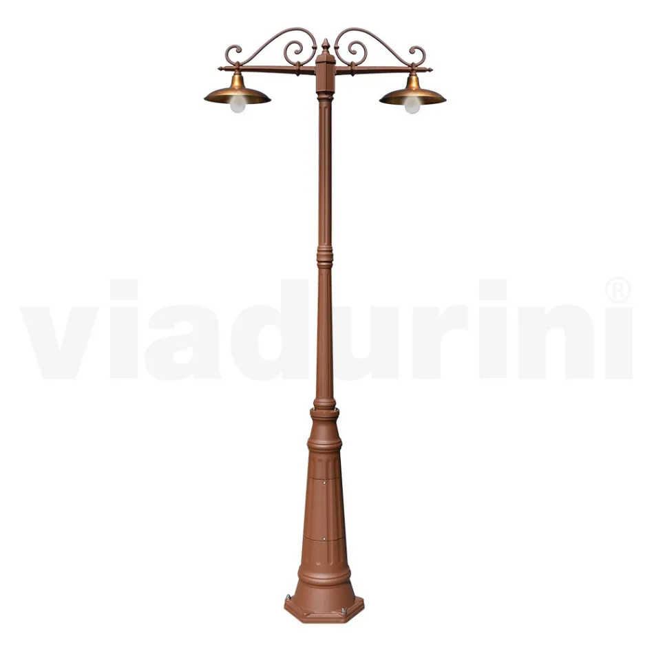 Lamp Post 2 Lights Vintage Style in Aluminum and Brass Made in Italy - Adela Viadurini
