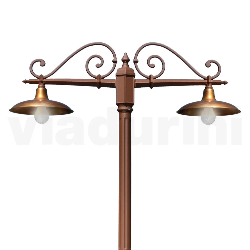 Lamp Post 2 Lights Vintage Style in Aluminum and Brass Made in Italy - Adela Viadurini