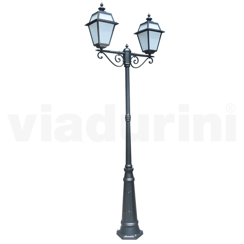 Lamppost 2 Lights Vintage Style in Aluminum and Glass Made in Italy - Vivian Viadurini