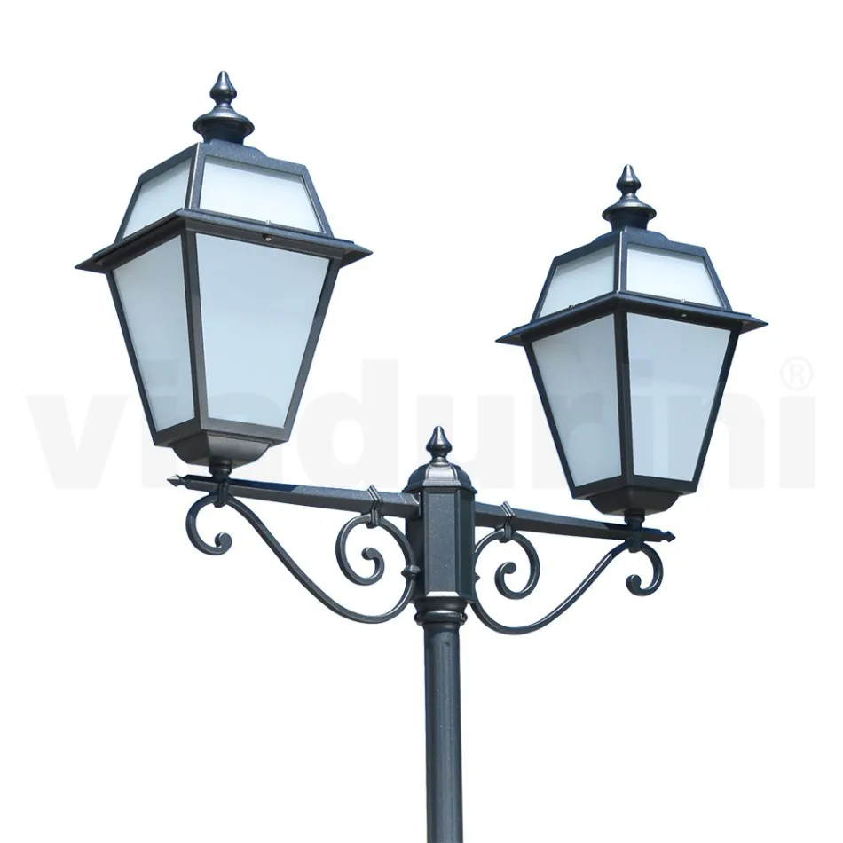 Lamppost 2 Lights Vintage Style in Aluminum and Glass Made in Italy - Vivian Viadurini