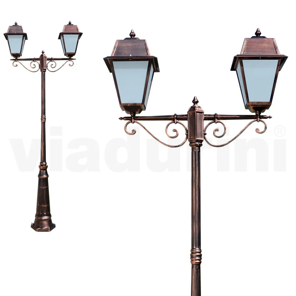 Lamp Post 2 Lights Vintage Style in Aluminum Made in Italy - Doroty Viadurini