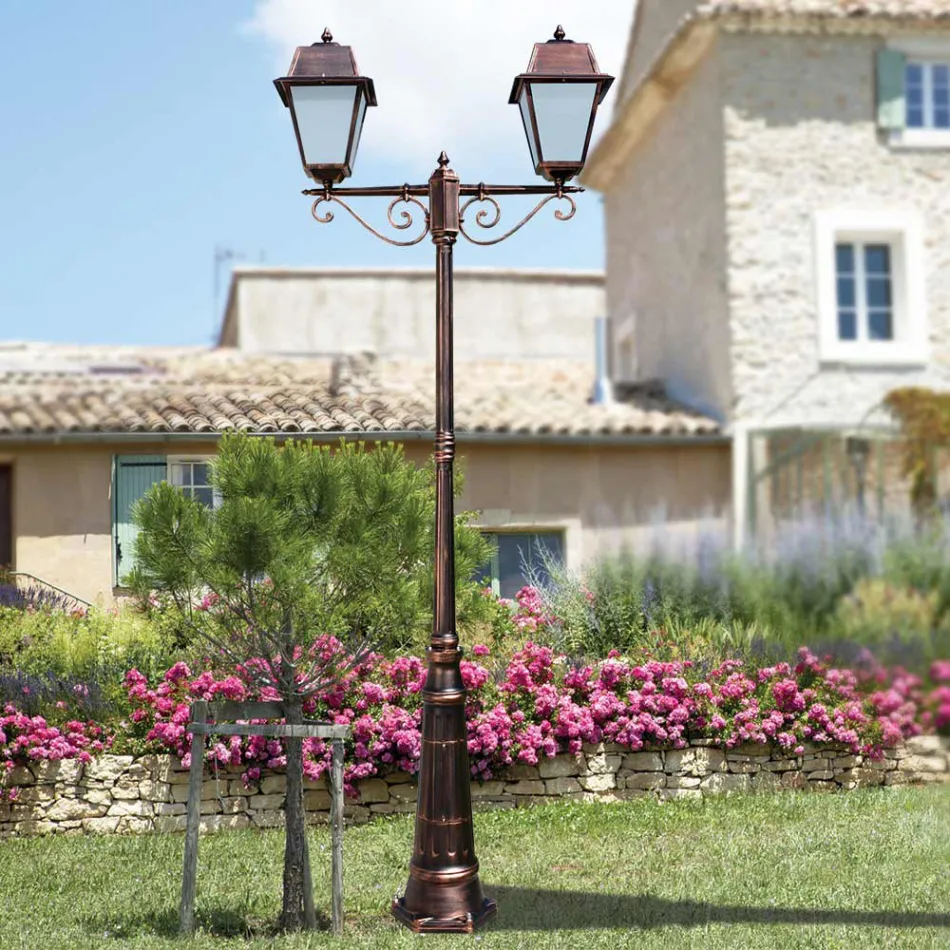Lamp Post 2 Lights Vintage Style in Aluminum Made in Italy - Doroty Viadurini