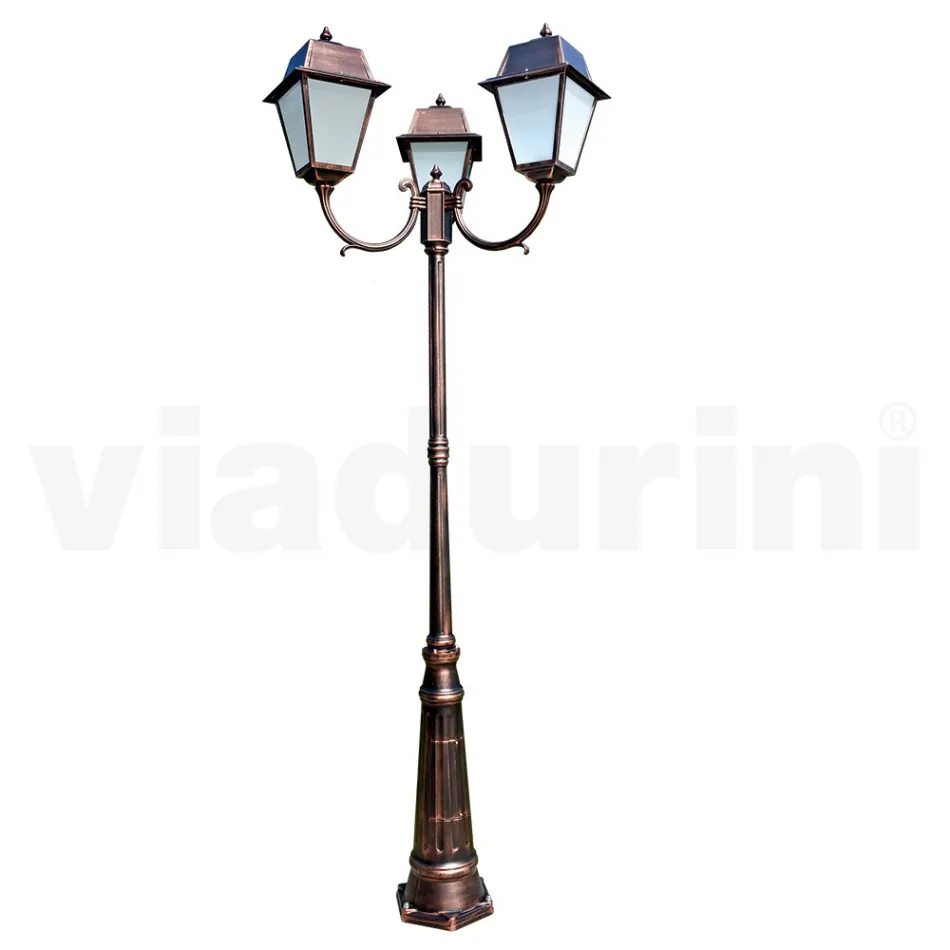 Lamppost 3 Lights Vintage Style in Aluminum and Glass Made in Italy - Doroty Viadurini