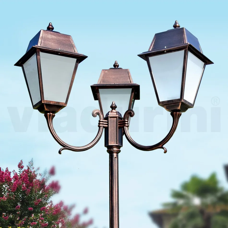 Lamppost 3 Lights Vintage Style in Aluminum and Glass Made in Italy - Doroty Viadurini