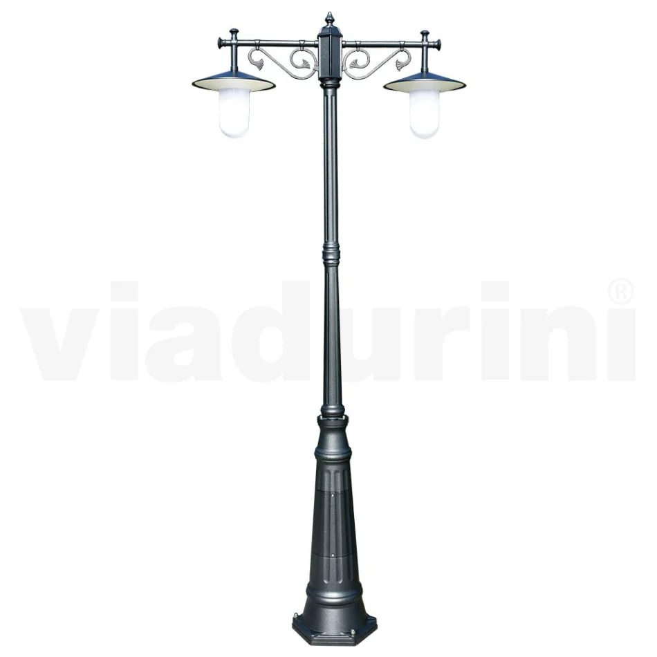 Lamppost 2 Lights Vintage Style in Gray Aluminum Made in Italy - Belen Viadurini