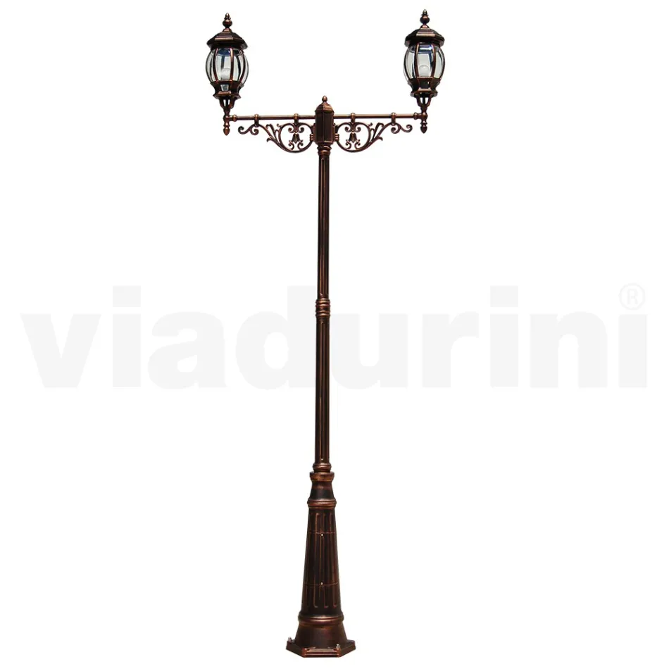 Lamppost 2 Lights Vintage Style in Aluminum Made in Italy - Leona Viadurini