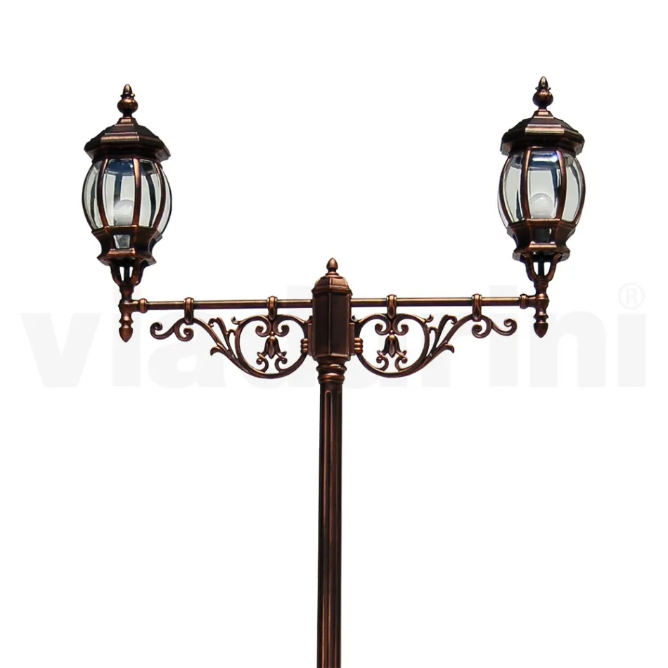 Lamppost 2 Lights Vintage Style in Aluminum Made in Italy - Leona Viadurini