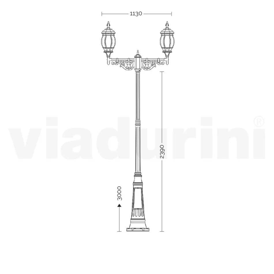 Lamppost 2 Lights Vintage Style in Aluminum Made in Italy - Leona Viadurini