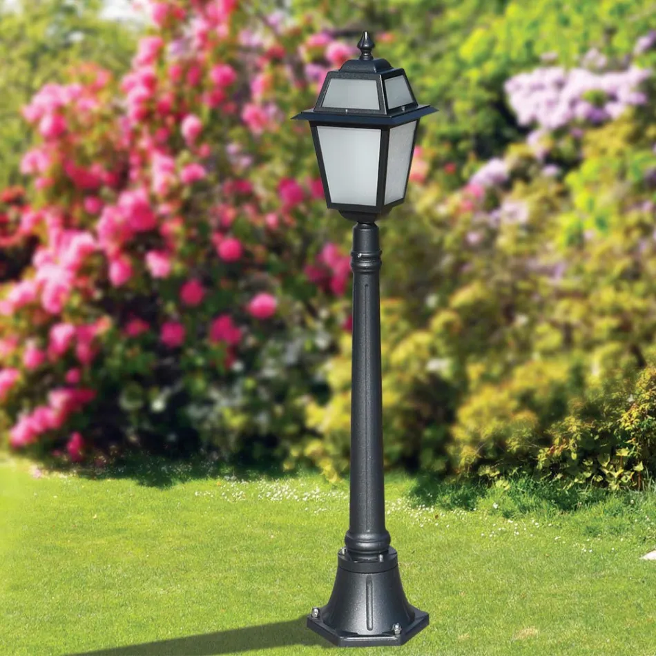 116 cm tall garden lamp in Anthracite Aluminum and Sandblasted Glass - Elric Viadurini