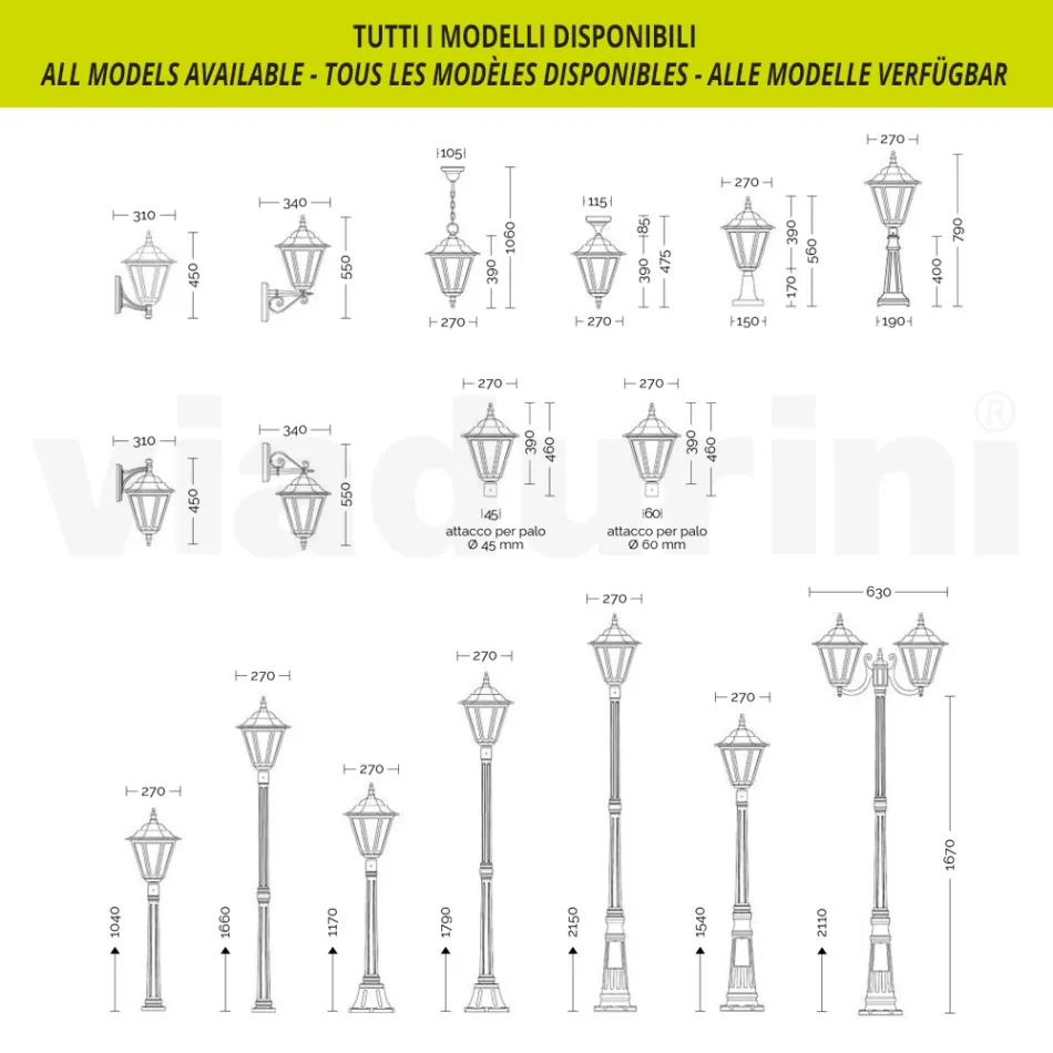 117 cm tall garden lamp in glass and 5 aluminum finishes - Pinako Viadurini