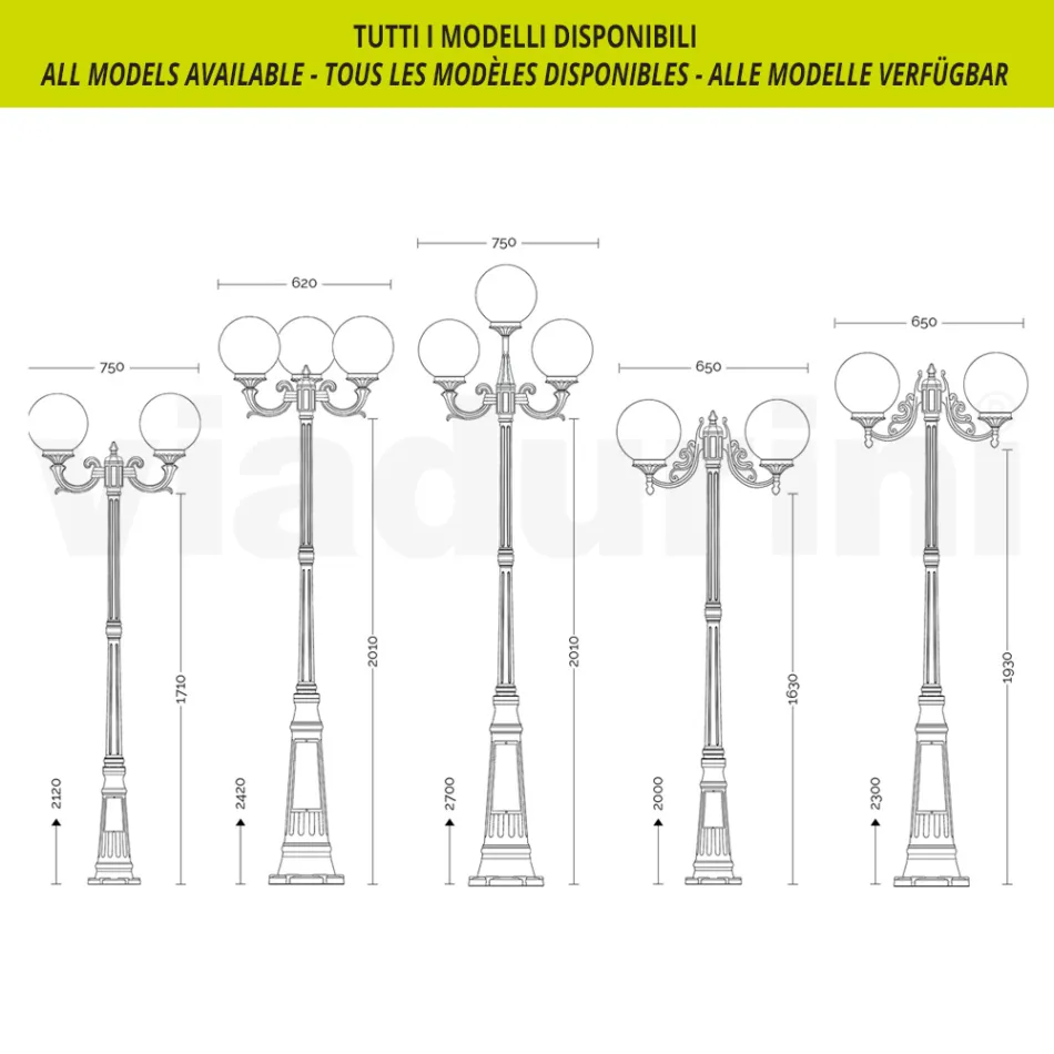 172 cm tall street lamp in white acrylic and aluminum made in Italy - Trovabianco Viadurini