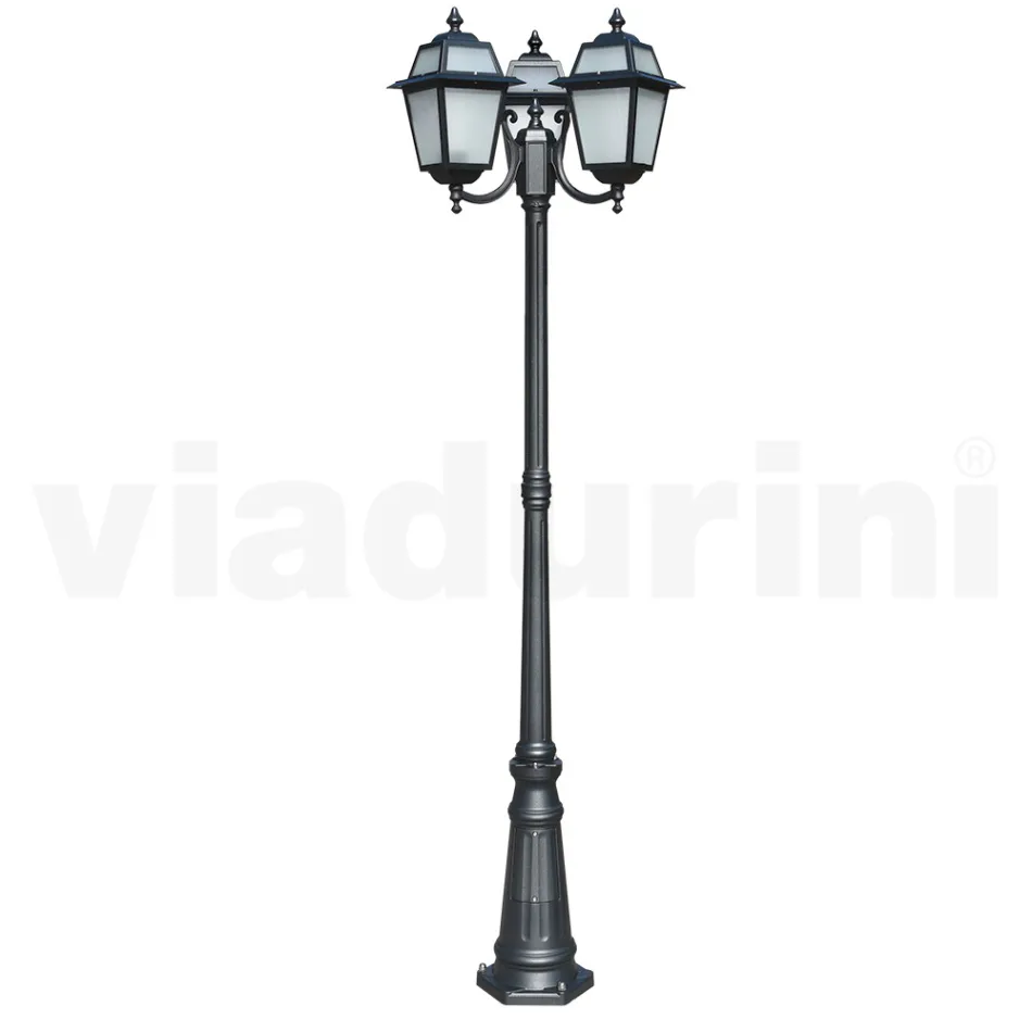 208 cm tall garden lamp in Anthracite Aluminum and Sandblasted Glass - Elric Viadurini