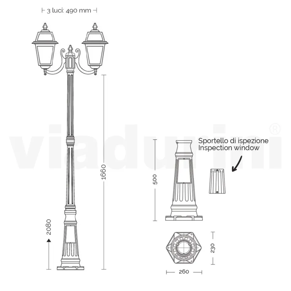 208 cm tall garden lamp in Anthracite Aluminum and Sandblasted Glass - Elric Viadurini