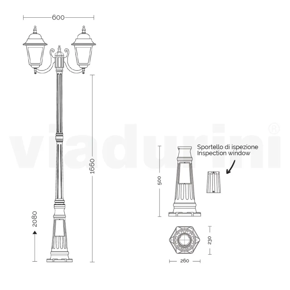 208 cm tall street lamp in Anthracite Glass and Aluminum Made in Italy - Scintilla Viadurini