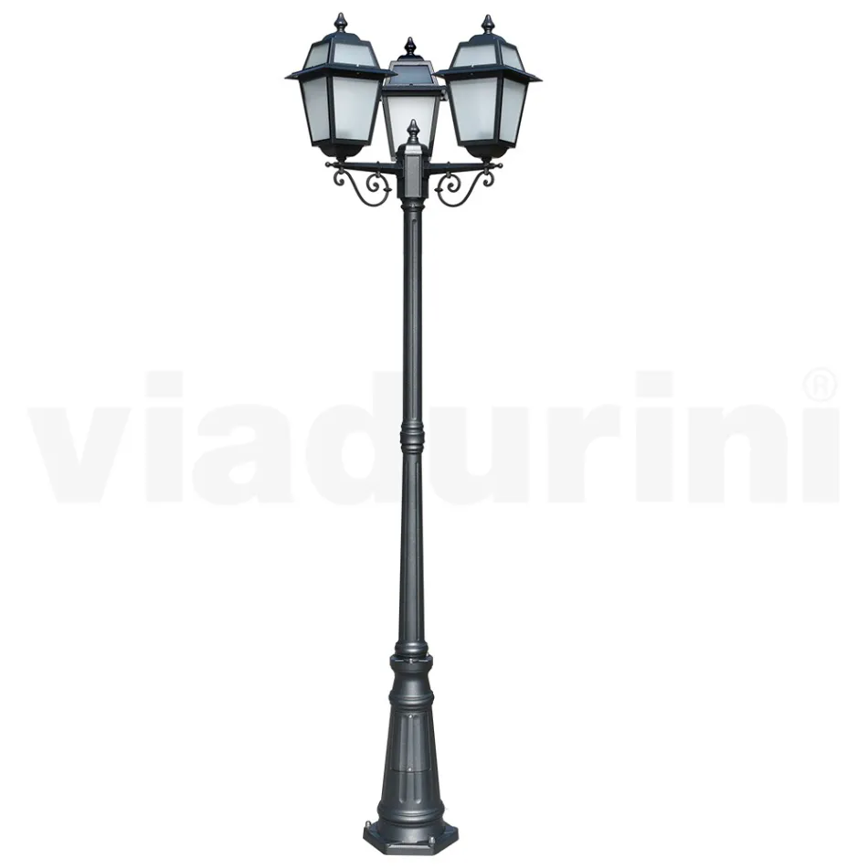 Garden lamppost 219 cm high in Anthracite Aluminum and Sandblasted Glass - Elric Viadurini