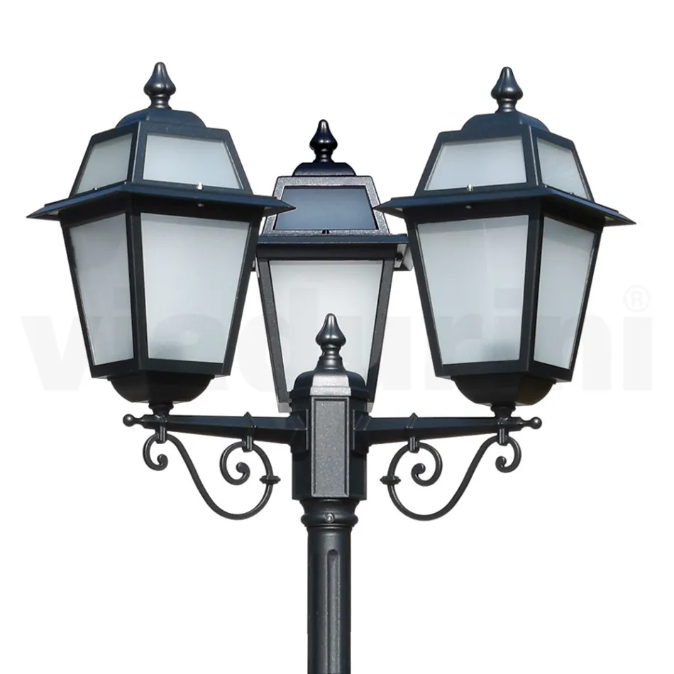 Garden lamppost 219 cm high in Anthracite Aluminum and Sandblasted Glass - Elric Viadurini