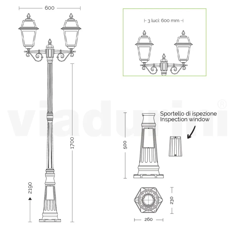 Garden lamppost 219 cm high in Anthracite Aluminum and Sandblasted Glass - Elric Viadurini