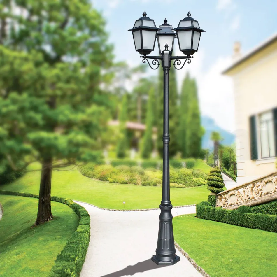Garden lamppost 219 cm high in Anthracite Aluminum and Sandblasted Glass - Elric Viadurini