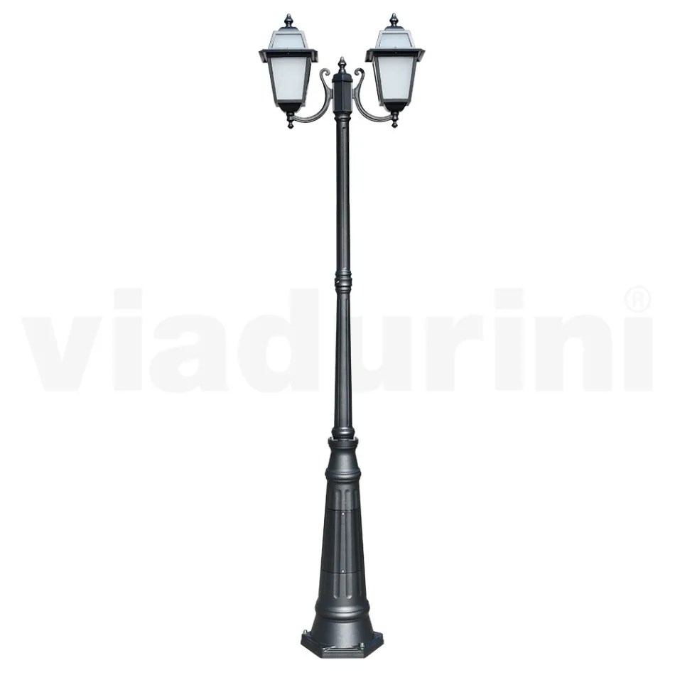 Garden lamppost 238 cm high in Anthracite Aluminum and Sandblasted Glass - Elric Viadurini
