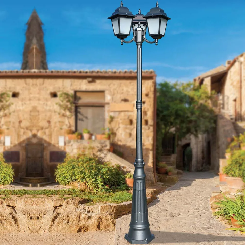 238 cm tall street lamp in Anthracite Glass and Aluminum Made in Italy - Scintilla Viadurini