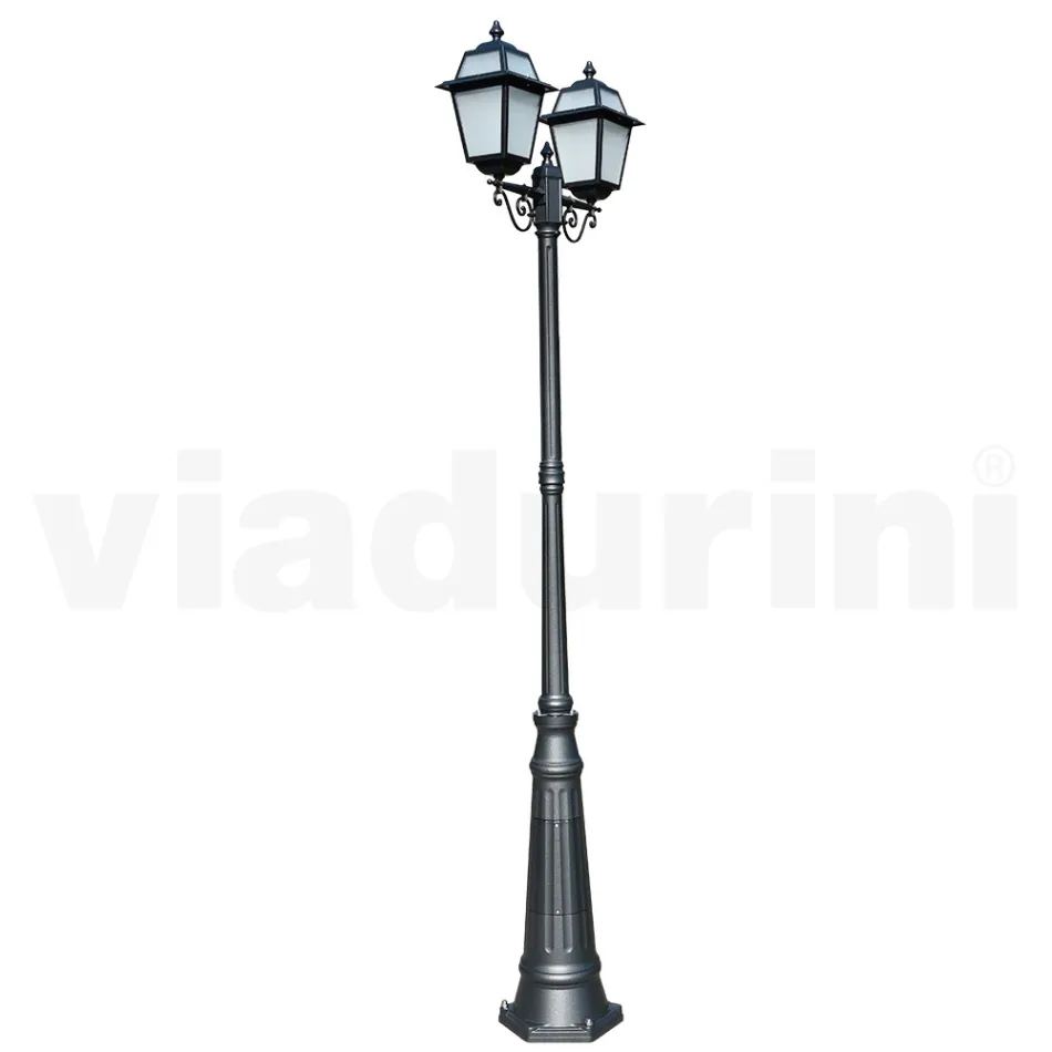 Garden lamppost 249 cm high in Anthracite Aluminum and Sandblasted Glass - Elric Viadurini