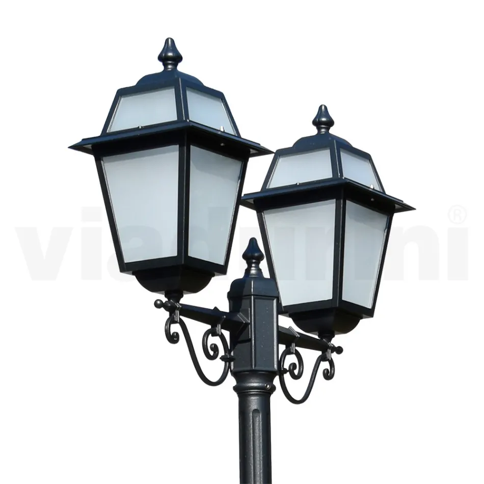 Garden lamppost 249 cm high in Anthracite Aluminum and Sandblasted Glass - Elric Viadurini