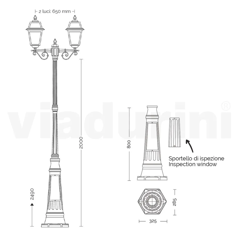 Garden lamppost 249 cm high in Anthracite Aluminum and Sandblasted Glass - Elric Viadurini