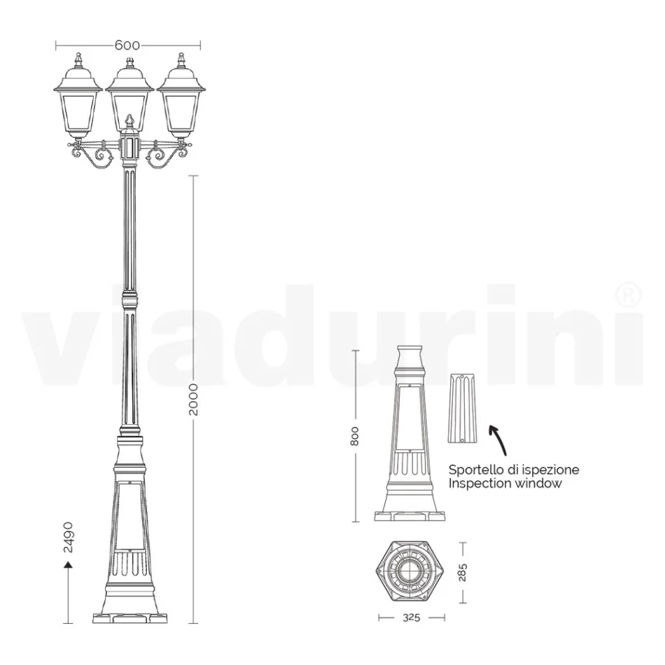 249 cm tall street lamp in Anthracite Glass and Aluminum Made in Italy - Scintilla Viadurini