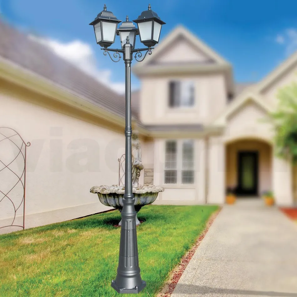 249 cm tall street lamp in Anthracite Glass and Aluminum Made in Italy - Scintilla Viadurini