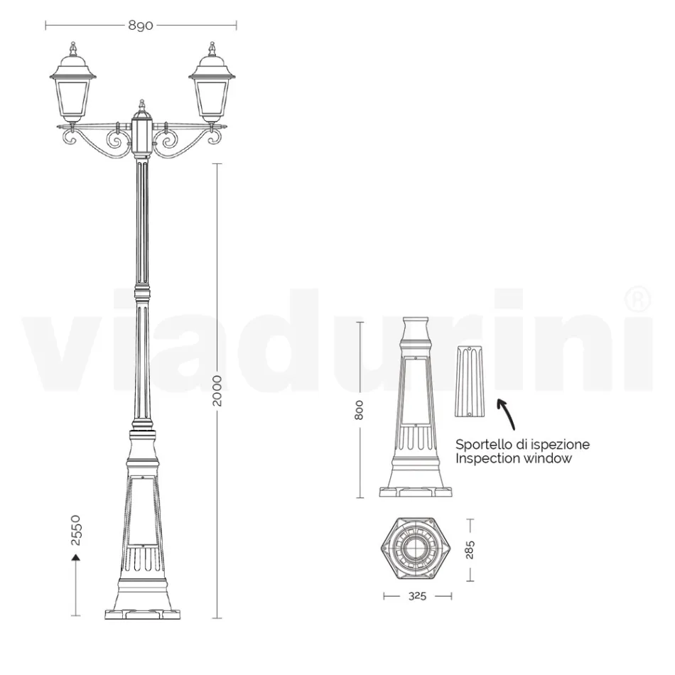 255 cm high street lamp in Anthracite Glass and Aluminum Made in Italy - Scintilla Viadurini